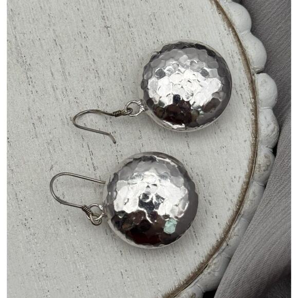 Hammered Sterling Silver 925 Dangle Earrings - Picture 6 of 7